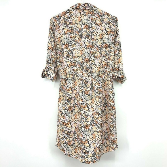 LOFT Floral Button Down Roll Tab Sleeve Dress - Picture 6 of 8